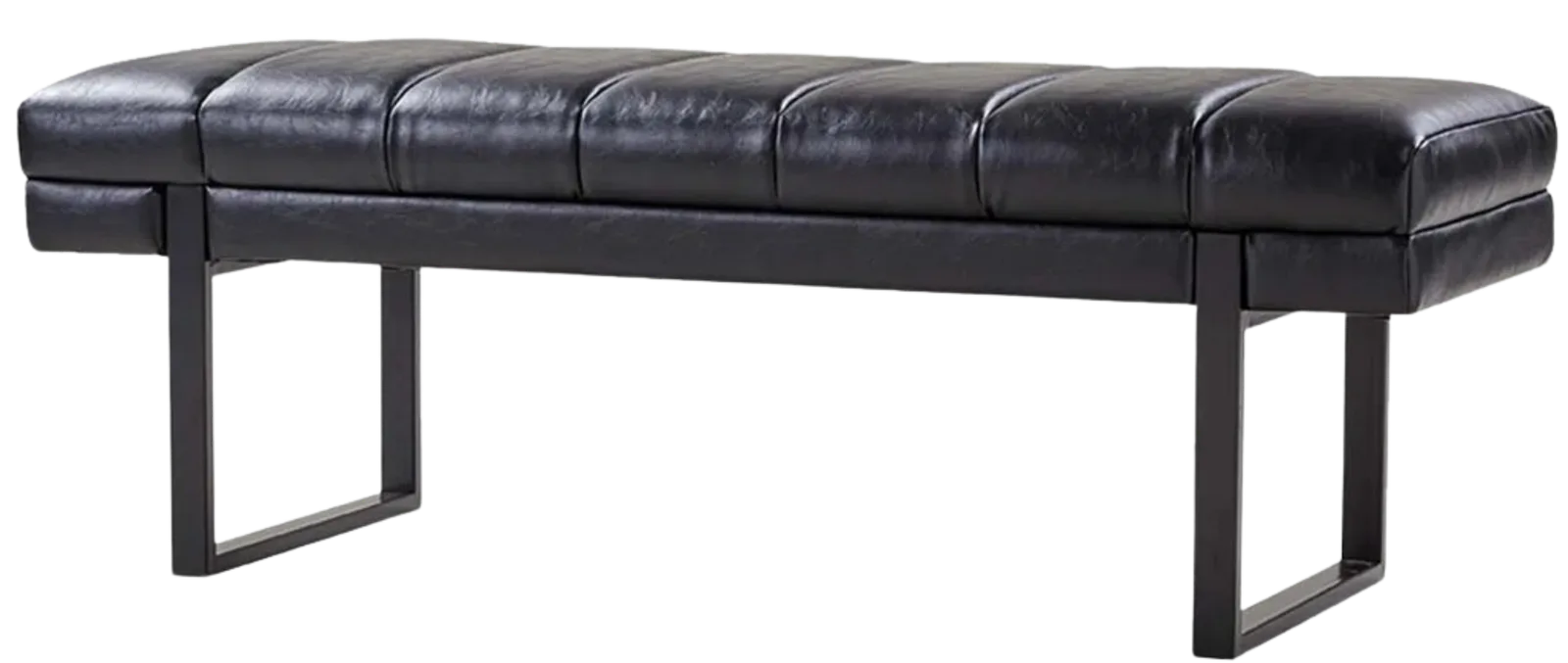 Black Leather Channel Tufted Bench