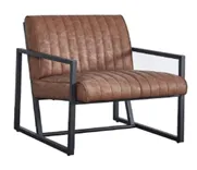 Brown Leather Channel Tufted Chair