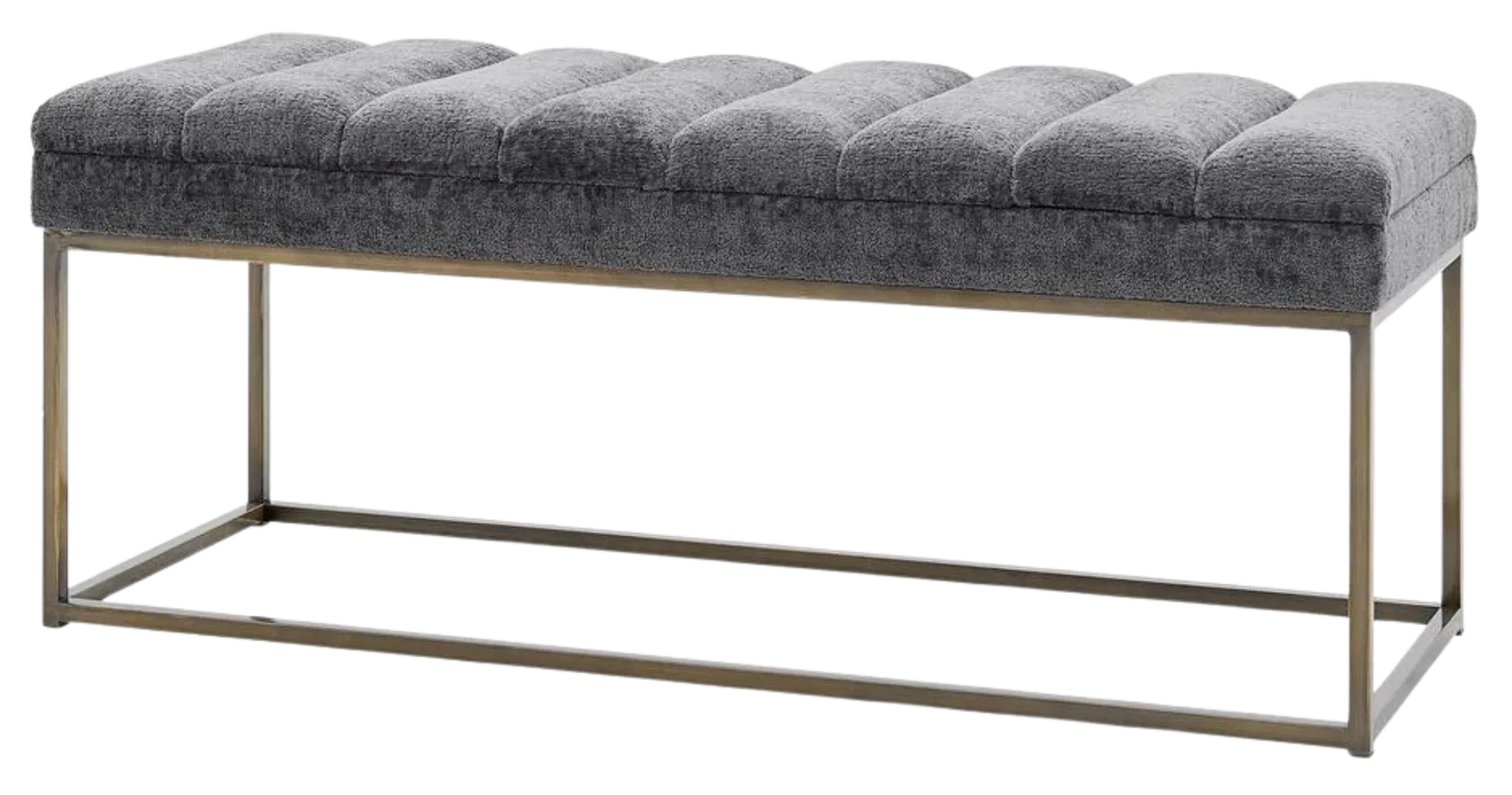 Channel Tufted Grey Boucle and Gold Bench
