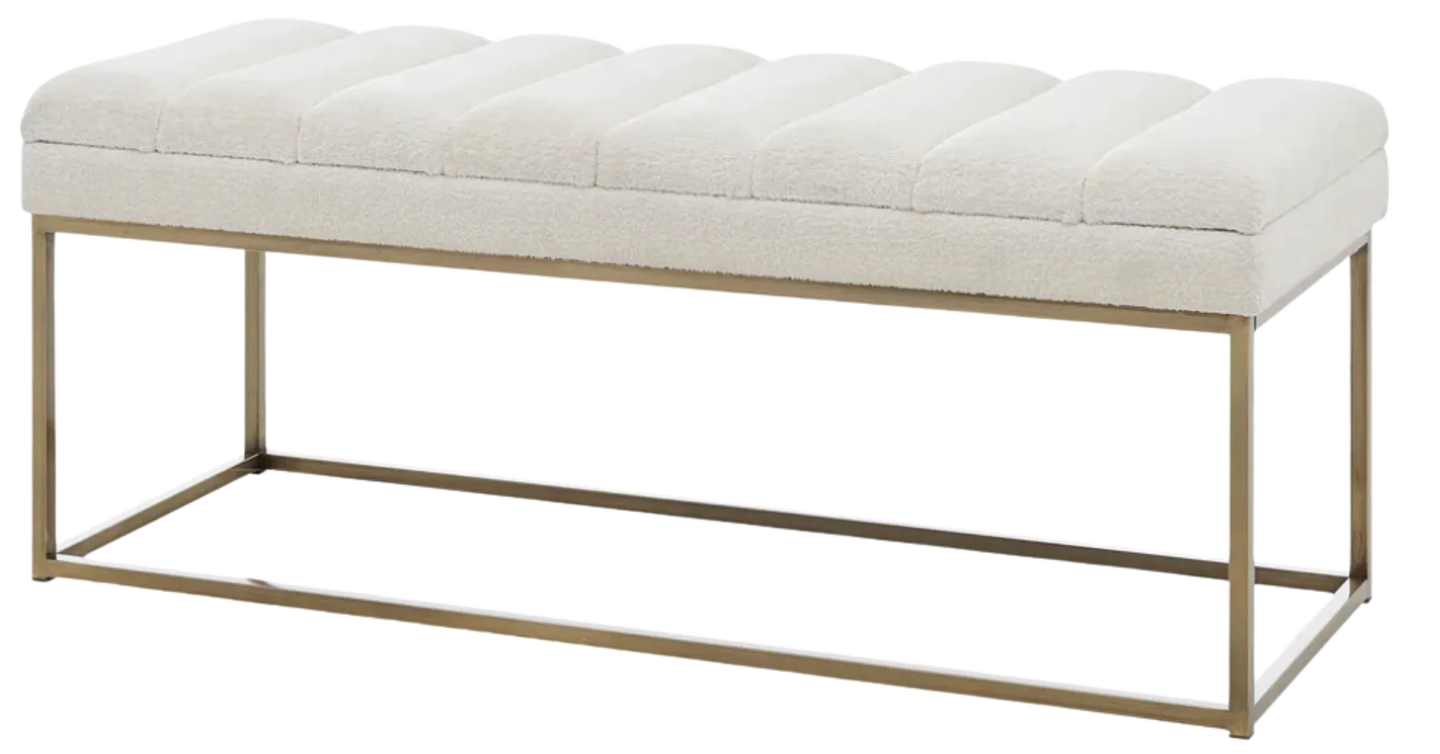 Channel Tufted Ivory Boucle and Gold Bench