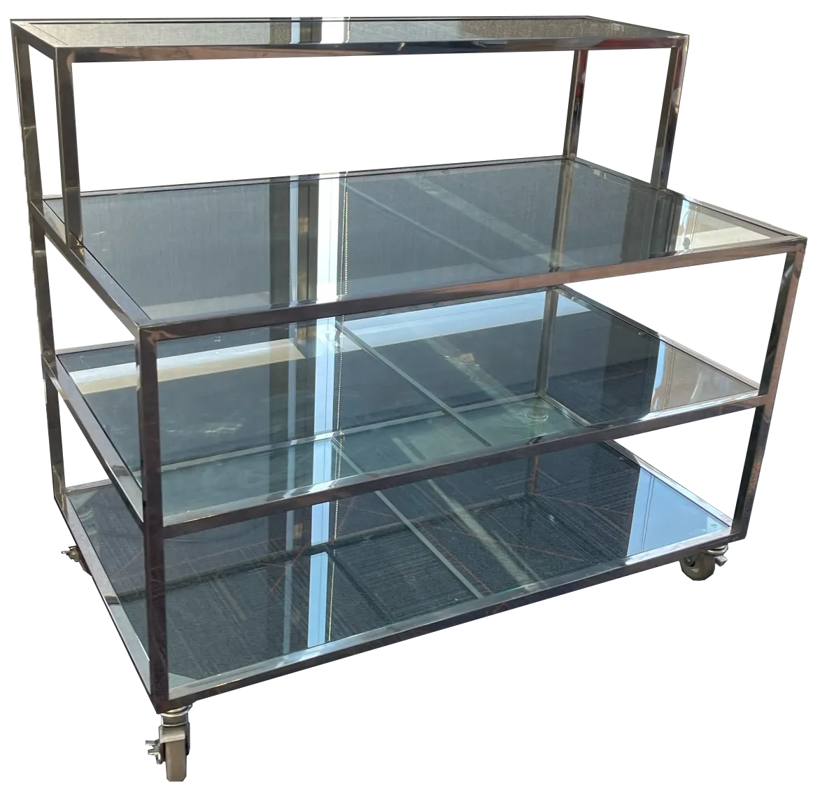 Chrome and Glass 2-Tiered Buffet Table