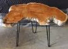 Glossy Wood Slab Accent Table