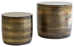 Hammered Brass Drum Table - Set of 2