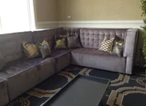 Pewter Velvet Box Tuft Banquette - Left Arm Facing