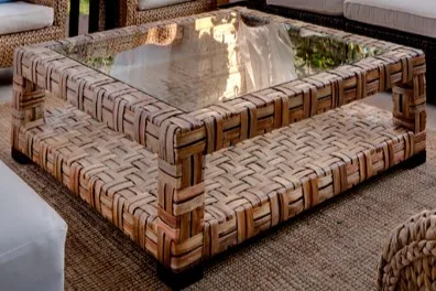Rattan and Glass Coffee Table