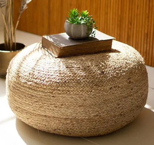 Round Braided Jute Pouf
