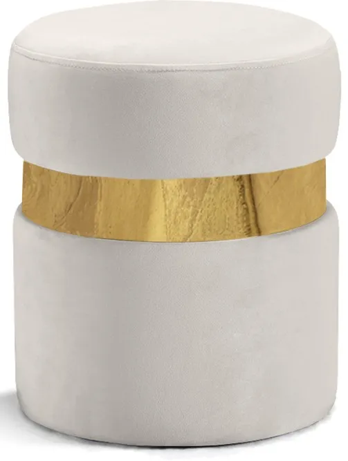 Round Cream Velvet Ottoman Stool