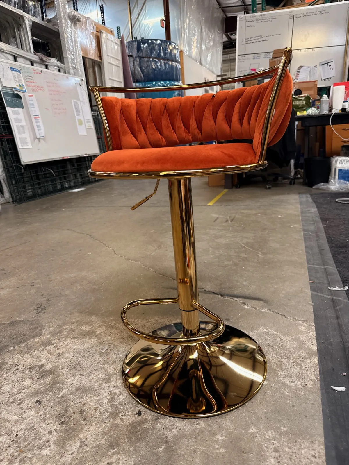 Sassy Orange Velvet Bar Stool