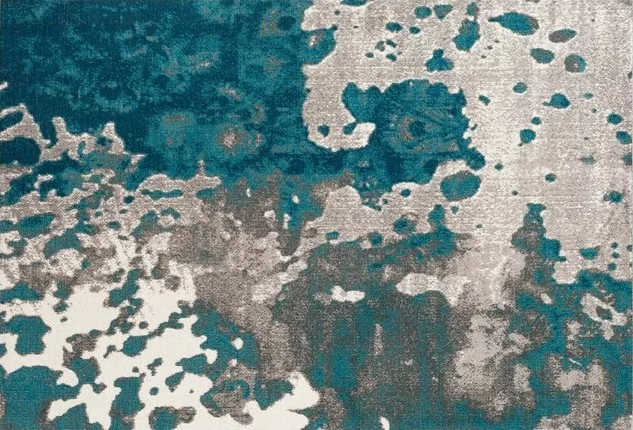Teal and Greige Abstract Rug