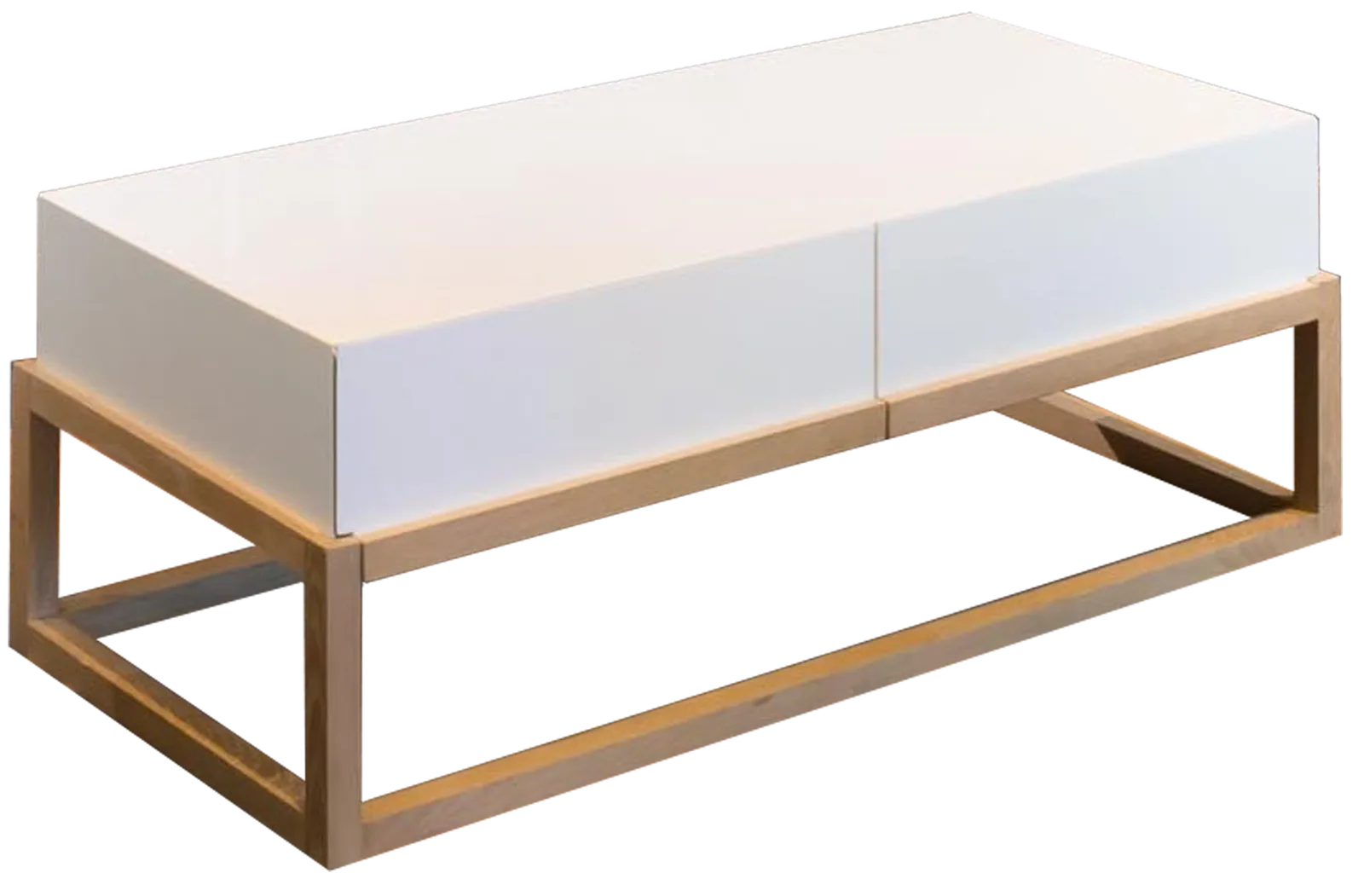 White 2 Drawer Coffee Table with Oak Base