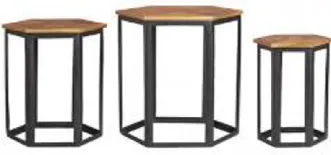 Wood and Metal Hexagon Table - Set of 3